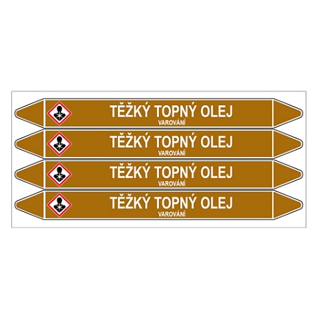 Značení potrubí, těžký topný olej,4 ks, 250 × 26 mm